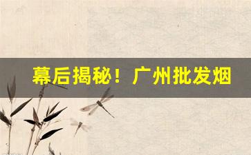 幕后揭秘！广州批发烟草在哪批发“乘时乘势”
