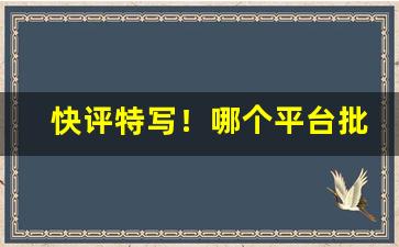 快评特写！哪个平台批发价便宜“餐风宿水”